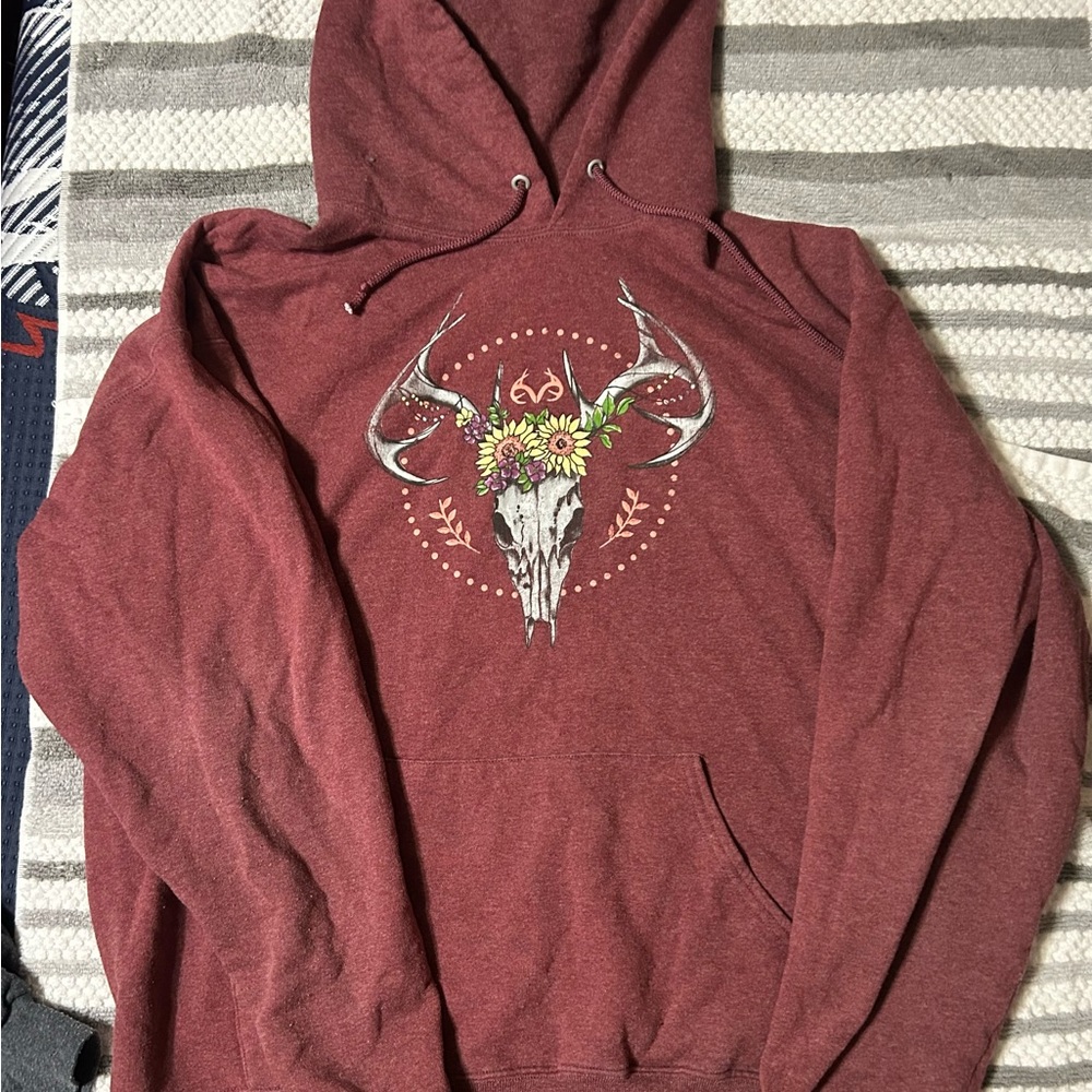Women’s Red Hoodie with Skull Design - Large